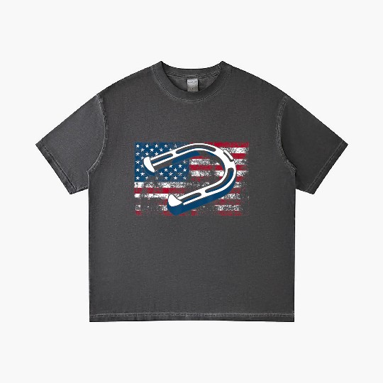 Cool Horseshoe Pitching USA Flag Funny US Pitcher Gradient T Shirts