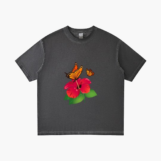 Hibiscus Flower and Monarch Butterfly Nature Gradient T Shirts