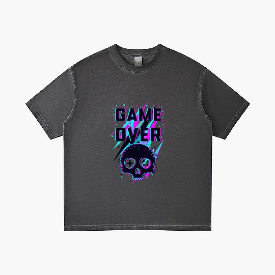 Retro Game Over Purple Lightning Skull Gradient T Shirts