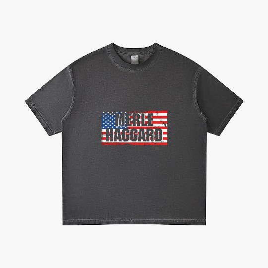 Vintage Graphic Merle Haggard On Flag Gradient T Shirts