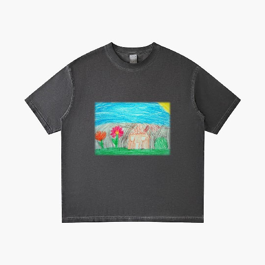House with Garden and Flowers Optimism Kid Drawing Gradient T Shirts