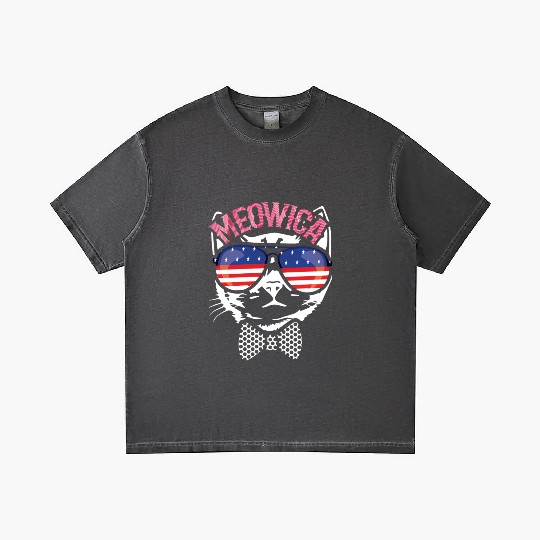 Meow Cat America American Flag 4th Of July Gradient T Shirts