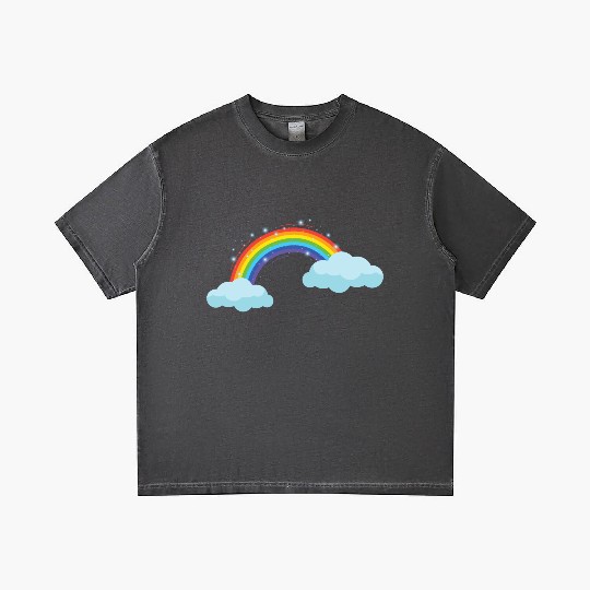 Colorful Rainbow With Clouds Gradient T Shirts