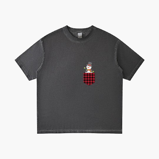 Christmas Cute Snowman In Buffalo Plaid Pocket Gradient T Shirts