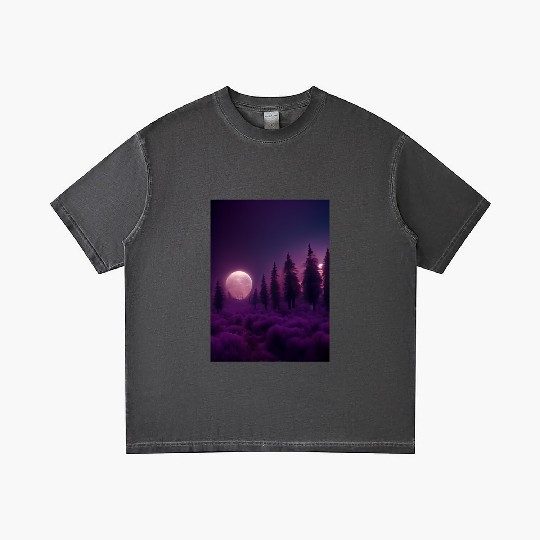 Forest in night above purple clouds, moon Gradient T Shirts