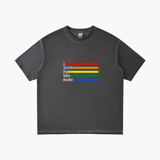 Proud Mom Gradient T Shirts, I Love My 2 Moms Rainbow Heart