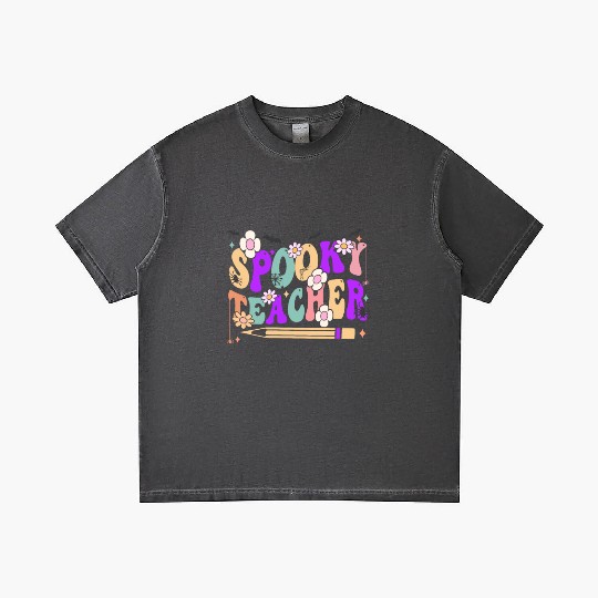 Spooky Season Retro Spooky Teacher Halloween Funny Gradient T Shirts