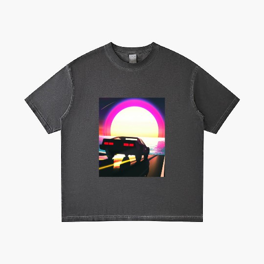 Synthwave Outrun Sports Car Driving Into A Sunset Gradient T Shirts