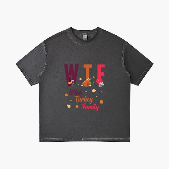 WTF Wine Turkey Family Festive Funny Thanksgiving Gradient T Shirts
