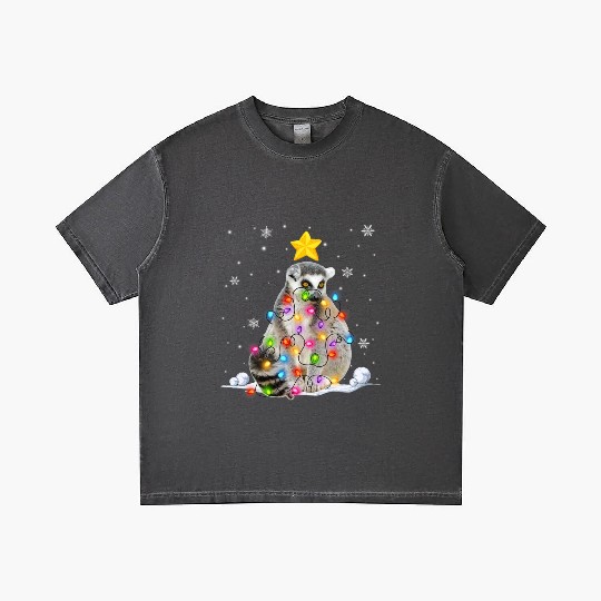 Xmas Lemur Animals Lover Christmas Tree Lights Gradient T Shirts