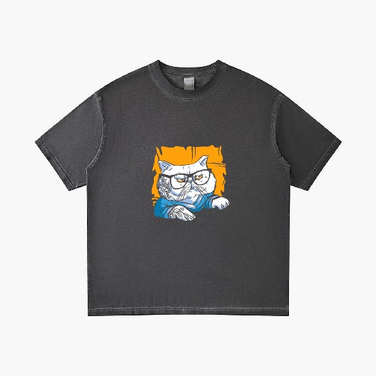 Stylish Nerd Persian Cat Beanie Glasses Tattoo Gradient T Shirts