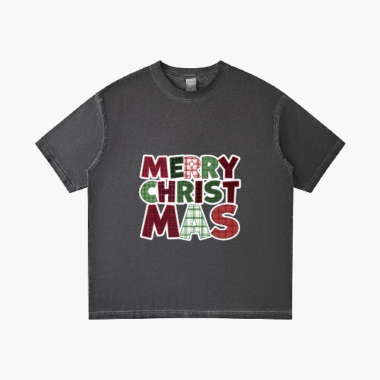 Merry Christmas Motif Plaid Pattern Gradient T Shirts