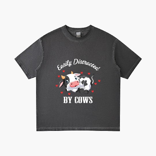 Easiliy Distracted By Cows Cute Farmer Farm Animal Gradient T Shirts