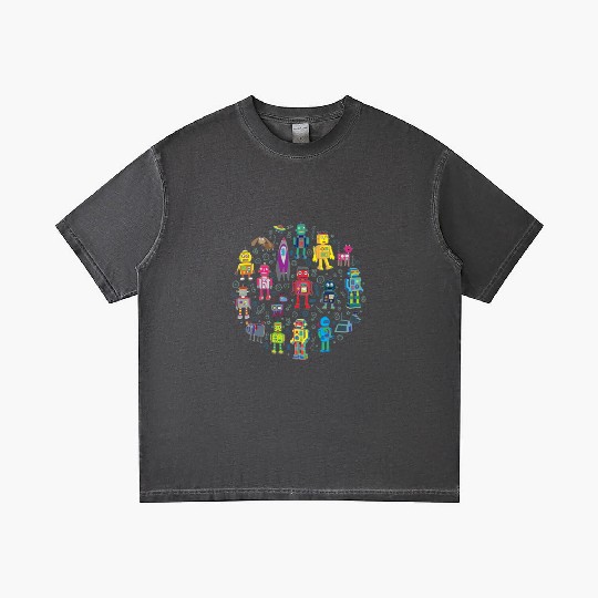 Robots in Space grey fun Robot Gradient T Shirts