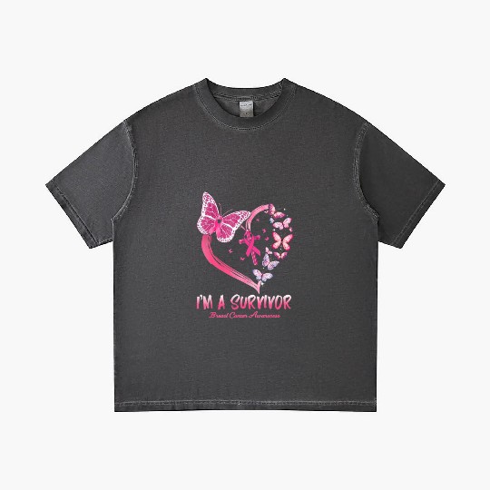 Pink Butterfly Heart I'm A Survivor Breast Cancer Gradient T Shirts