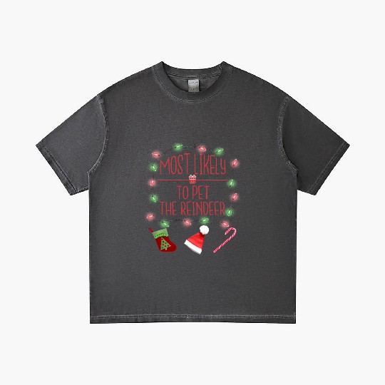 Most Likely To Pet The Reindeer Funny Christmas Gradient T Shirts