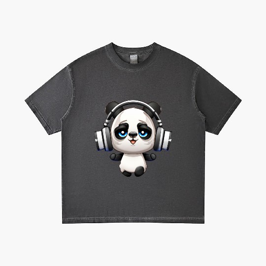 Cute Music Loving Panda Cartoon Gradient T Shirts