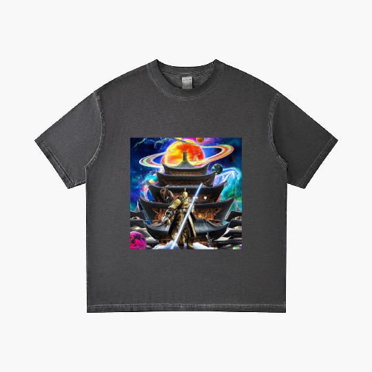Painting of a warrior fighting in an alien world. Gradient T Shirts