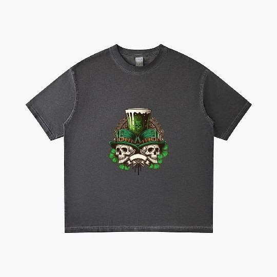 Mens St Patricks Day Irish Skull Green Shamrock Gradient T Shirts
