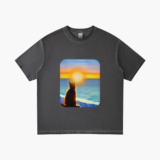 Cat watching sunset Classic Gradient T Shirts