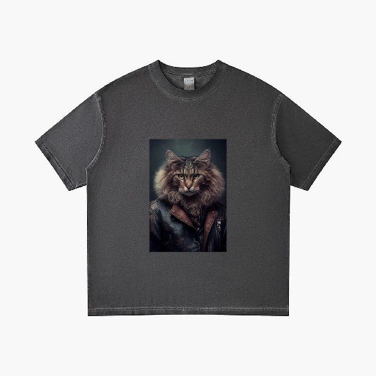 LaPerm Cat Breed Portrait wears a leather jacket Gradient T Shirts