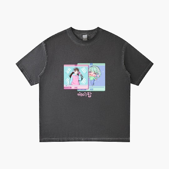 Cute Anime Kpop Girl Finger Heart Saranghae Gradient T Shirts