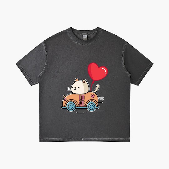Cute cat in the love car, and love balloon - white Gradient T Shirts