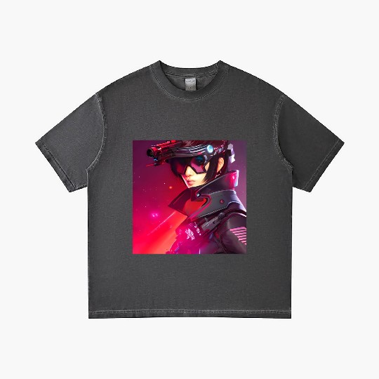 Cyberpunk Girl red Neon light Gradient T Shirts