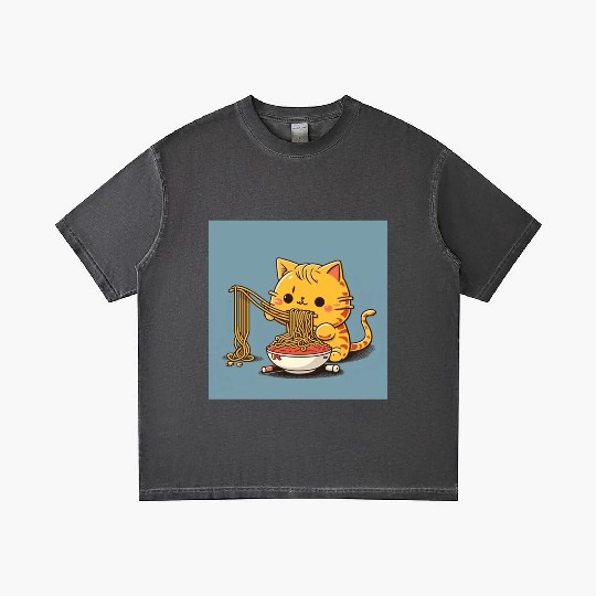 Japanese cat eating spaghetti Gradient T Shirts