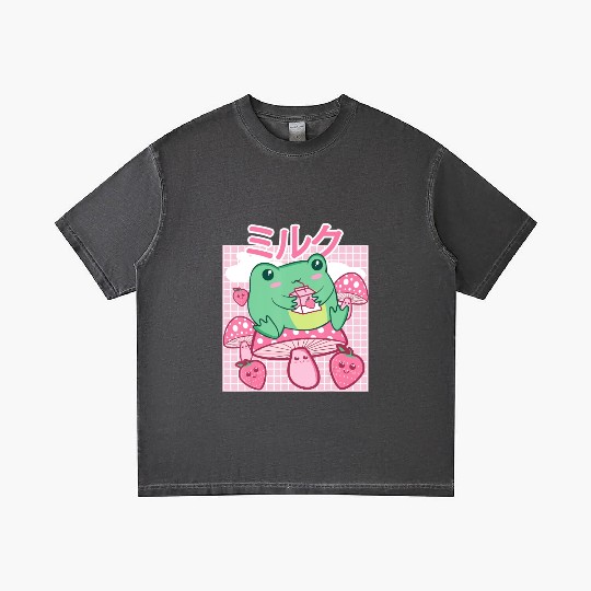 Cottagecore Aesthetic Kawaii Frog Drinking Japanes Gradient T Shirts