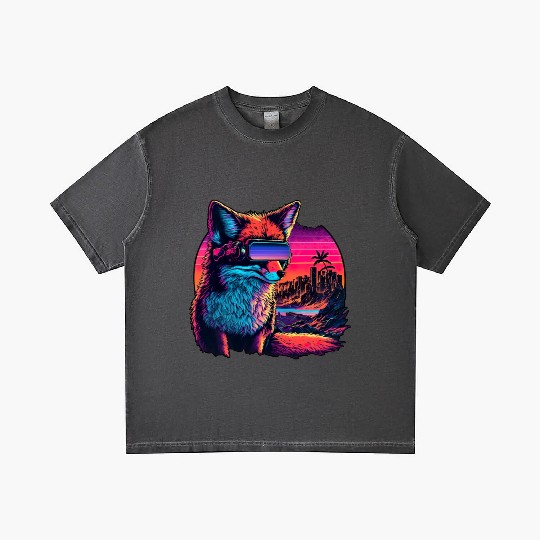 Retro Futuristic Synthwave Fox Gradient T Shirts