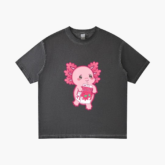 Kawaii Axolotl Strawberry Milk Teen Girl Kids Japa Gradient T Shirts