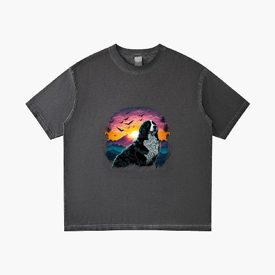 Bernese Mountain Dog with Mountain Sunrise view Gradient T Shirts