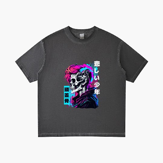 Retro Edgy Skull Sad Anime Boy Japanese Vaporwave Gradient T Shirts