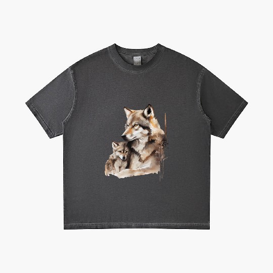 Mother Wolf with Baby Watercolor Gradient T Shirts