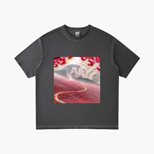 Misty Mountain Cherry Blossom Landscape Gradient T Shirts