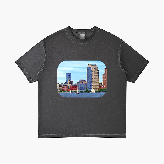 Manhattan NY - Boats By Manhattan Skyline Gradient T Shirts