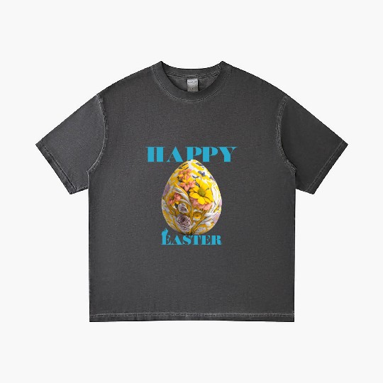 Happy Easter Egg Design with Floral Elements Gradient T Shirts