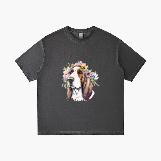 Cute Basset Hound Flower Crown Pet Dog Breed Flora Gradient T Shirts
