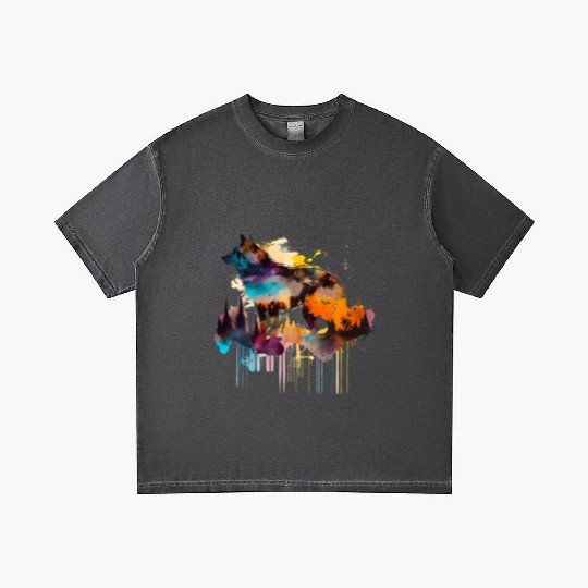 Mountain Wolf Multicolor Watercolor Portrait Gradient T Shirts