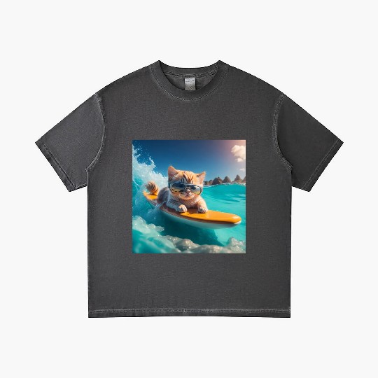 A cute cat surfing in the blue water Gradient T Shirts