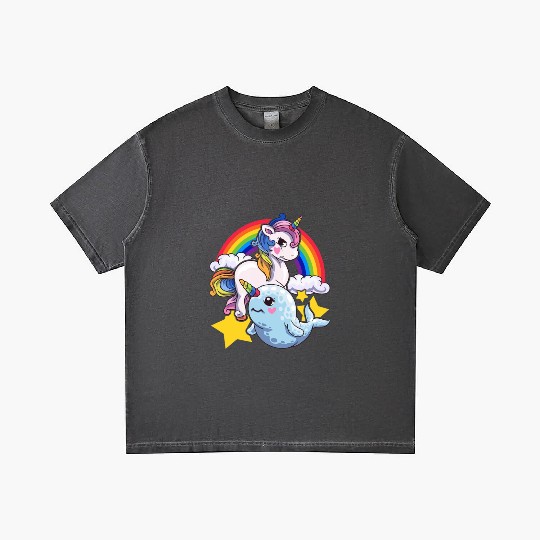 Cute Horned Narwhal And Unicorn Animal Friends Gradient T Shirts