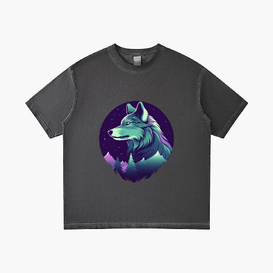 Starry Night Wolf With Northern Light Colors Gradient T Shirts