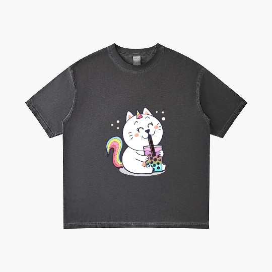 Bubble Tea Cute Kawaii Unicorn Cat Japanese Gradient T Shirts