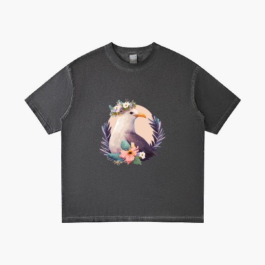 Cute Seagull Bird Flower Crown Floral Birds Gradient T Shirts