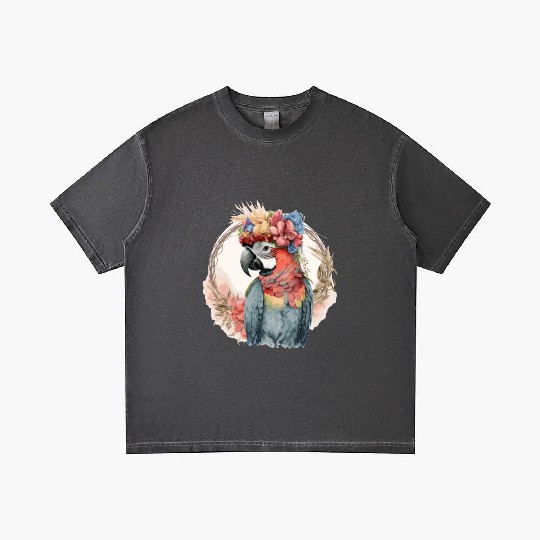 Colorful Parrot Watercolor Macaw Bird Flower Crown Gradient T Shirts