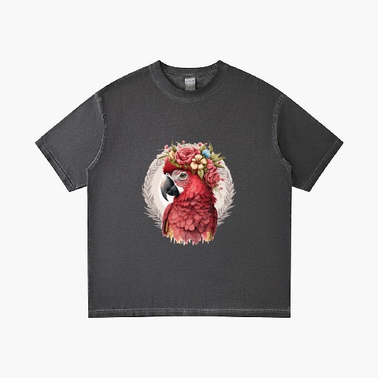 Scarlet Macaw Parrot Watercolor Bird Flower Crown Gradient T Shirts