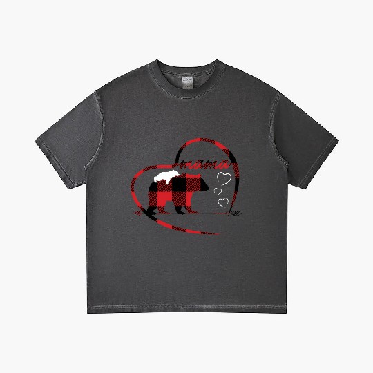 Red Buffalo Plaid Mama Bear 1 Cub Heart For Mom Gradient T Shirts