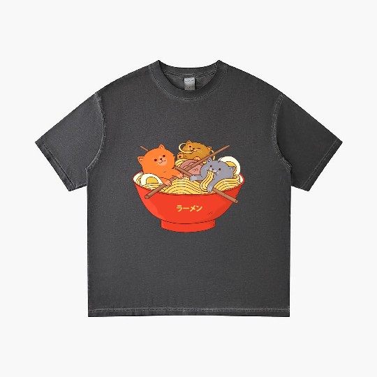 Kawaii Anime Cat Japanese Ramen Noodle Gradient T Shirts
