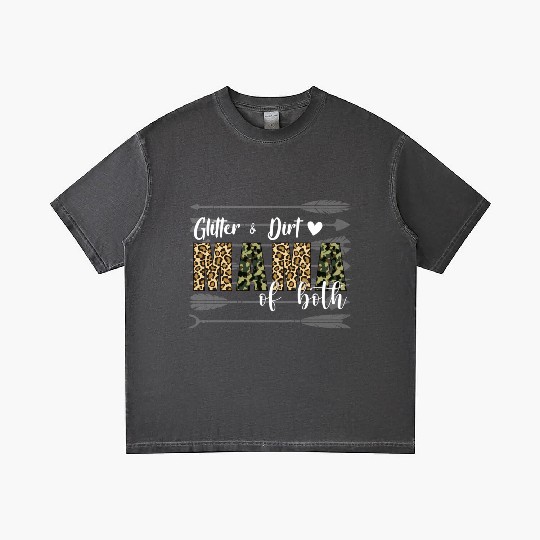 Glitter Dirt Mama Of Both With Leopard Camouflage Gradient T Shirts